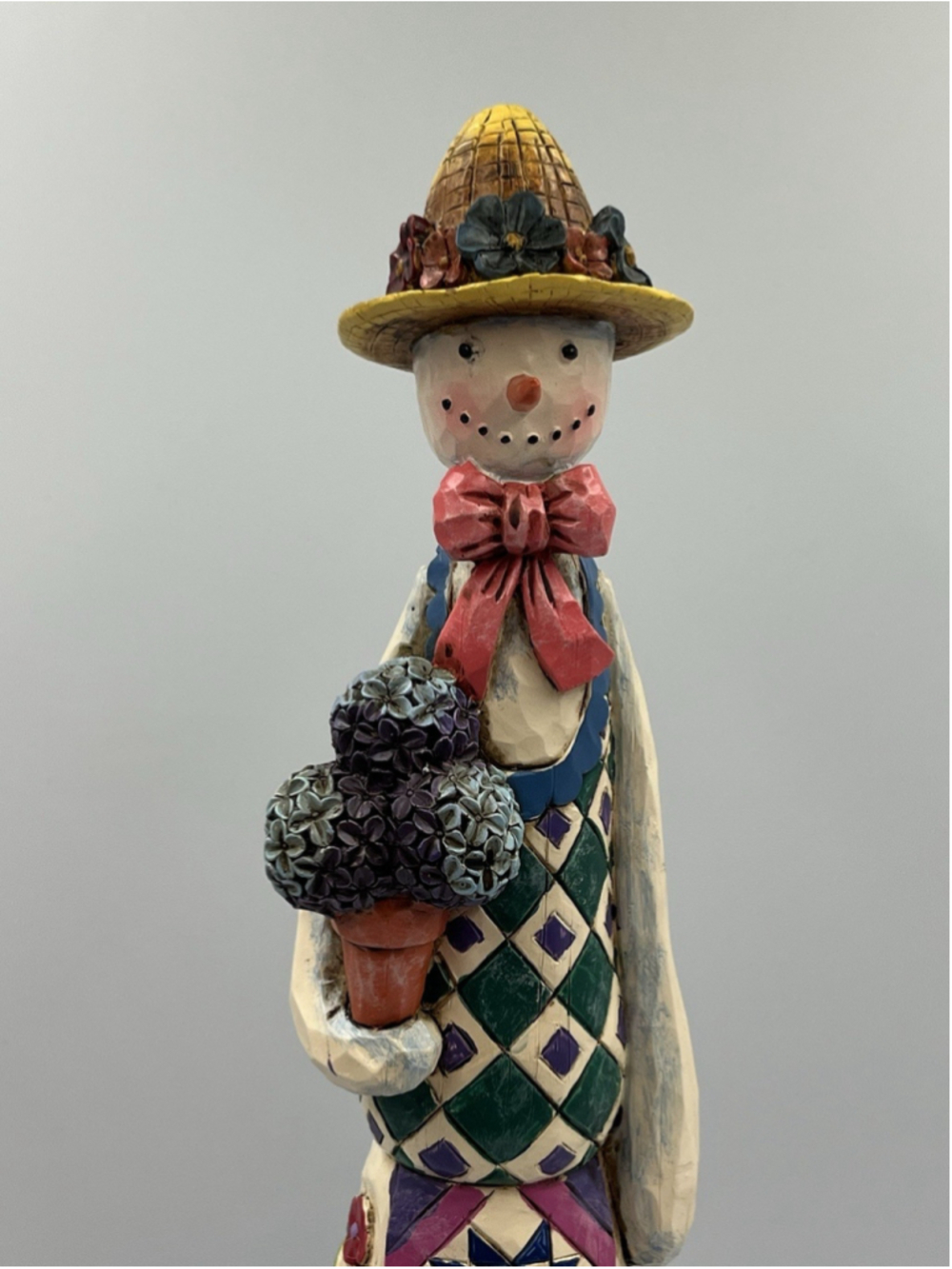 JIM SHORE HEARTWOOD CREEK~ "WINTER BLOOM" ~SNOWMAN WITH FLR POT 117656-2004 14"